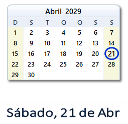 21 Abril 2029 calendario