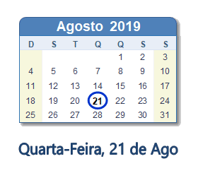 21 Agosto 2019 calendario