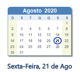 21 Agosto 2020 calendario