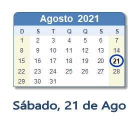 21 Agosto 2021 calendario