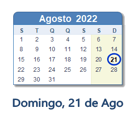 21 Agosto 2022 calendario