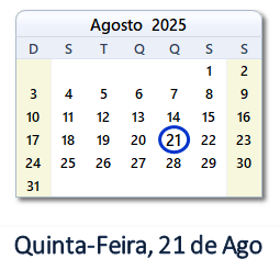 21 Agosto 2025 calendario