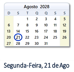 21 Agosto 2028 calendario