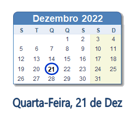 21 Dezembro 2022 calendario