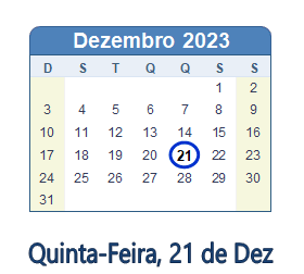 21 Dezembro 2023 calendario