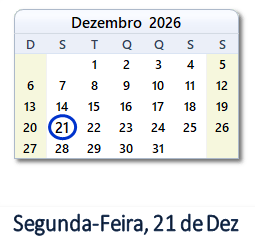 21 Dezembro 2026 calendario