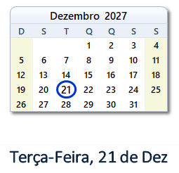 21 Dezembro 2027 calendario