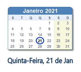 21 Janeiro 2021 calendario