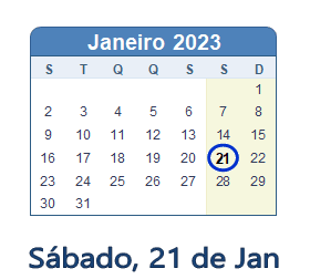 21 Janeiro 2023 calendario