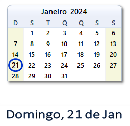 21 Janeiro 2024 calendario
