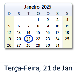 21 Janeiro 2025 calendario