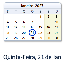 21 Janeiro 2027 calendario