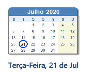 21 Julho 2020 calendario