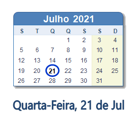 21 Julho 2021 calendario