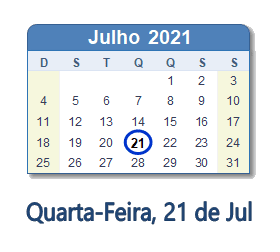 21 Julho 2021 calendario