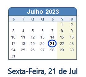 21 Julho 2023 calendario