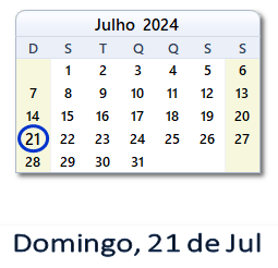 21 Julho 2024 calendario