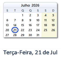 21 Julho 2026 calendario