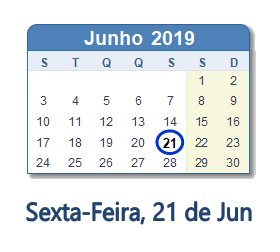 21 Junho 2019 calendario