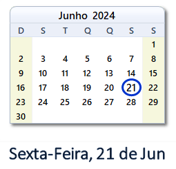 21 Junho 2024 calendario