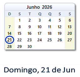 21 Junho 2026 calendario