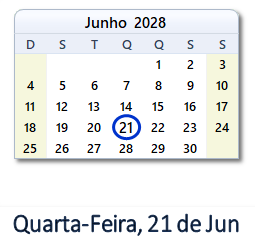 21 Junho 2028 calendario