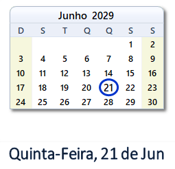 21 Junho 2029 calendario