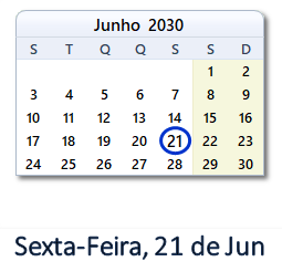 21 Junho 2030 calendario