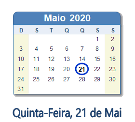 21 Maio 2020 calendario