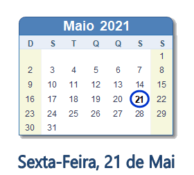 21 Maio 2021 calendario