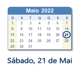 21 Maio 2022 calendario