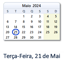 21 Maio 2024 calendario