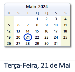 21 Maio 2024 calendario