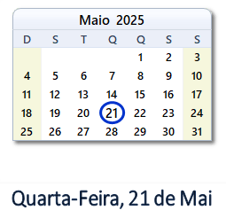 21 Maio 2025 calendario