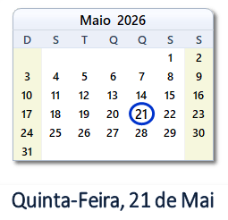 21 Maio 2026 calendario