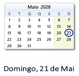 21 Maio 2028 calendario