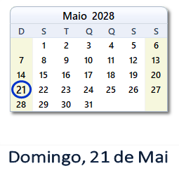 21 Maio 2028 calendario
