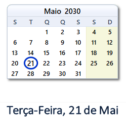 21 Maio 2030 calendario