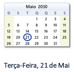 21 Maio 2030 calendario