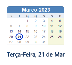 21 Março 2023 calendario