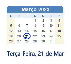 21 Março 2023 calendario