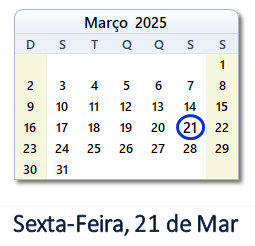 21 Março 2025 calendario