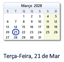 21 Março 2028 calendario