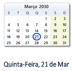 21 Março 2030 calendario