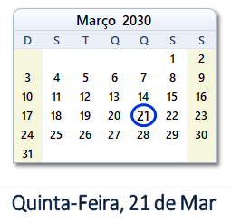 21 Março 2030 calendario