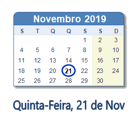 21 Novembro 2019 calendario