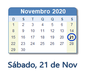 21 Novembro 2020 calendario