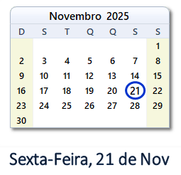 21 Novembro 2025 calendario