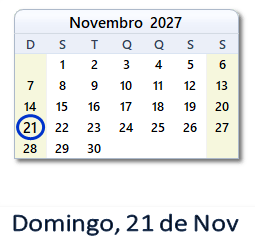 21 Novembro 2027 calendario