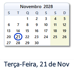 21 Novembro 2028 calendario